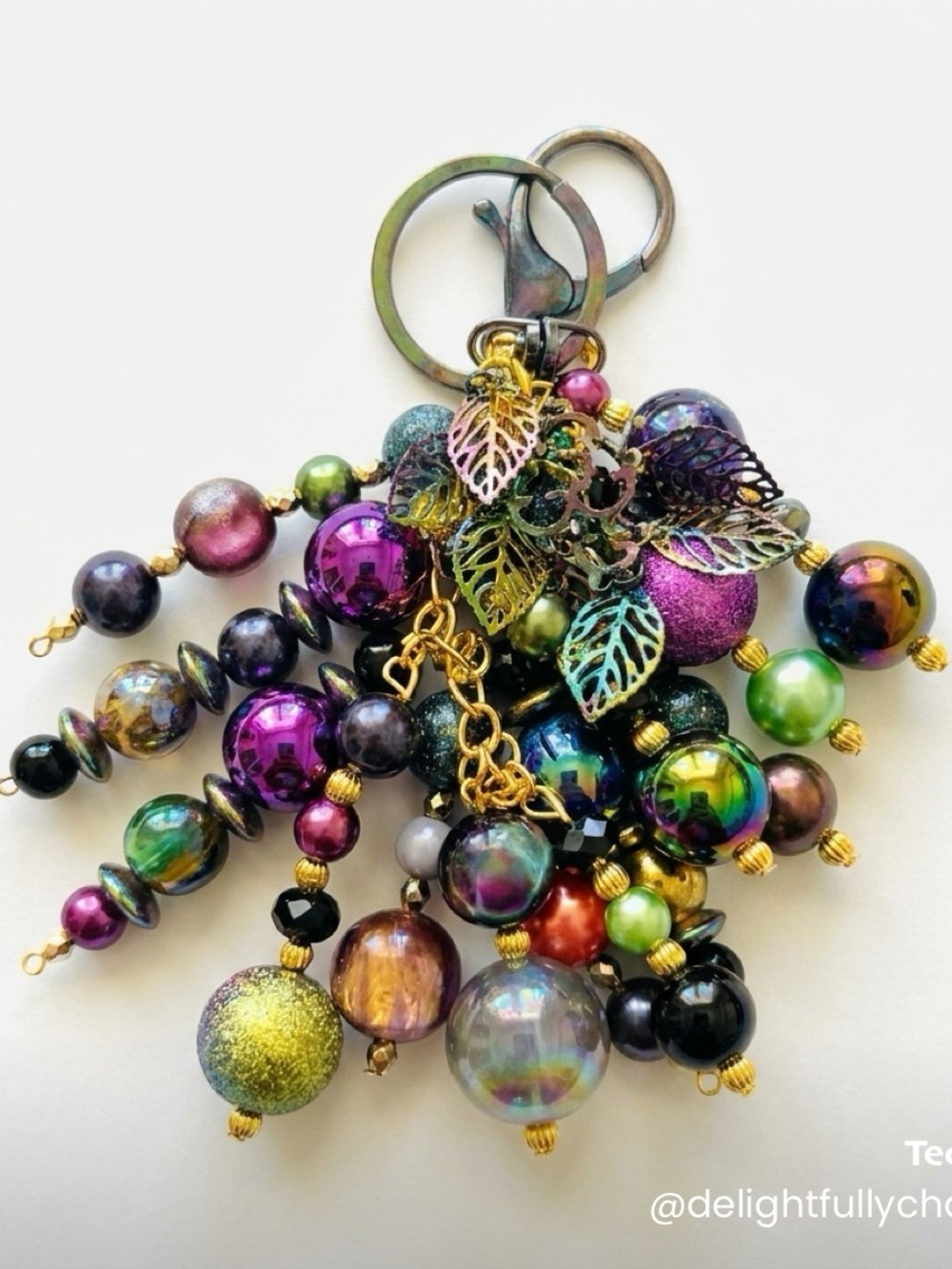 Multicolor Beaded Leaf Charm Keychain - Women's Key & Card Holder